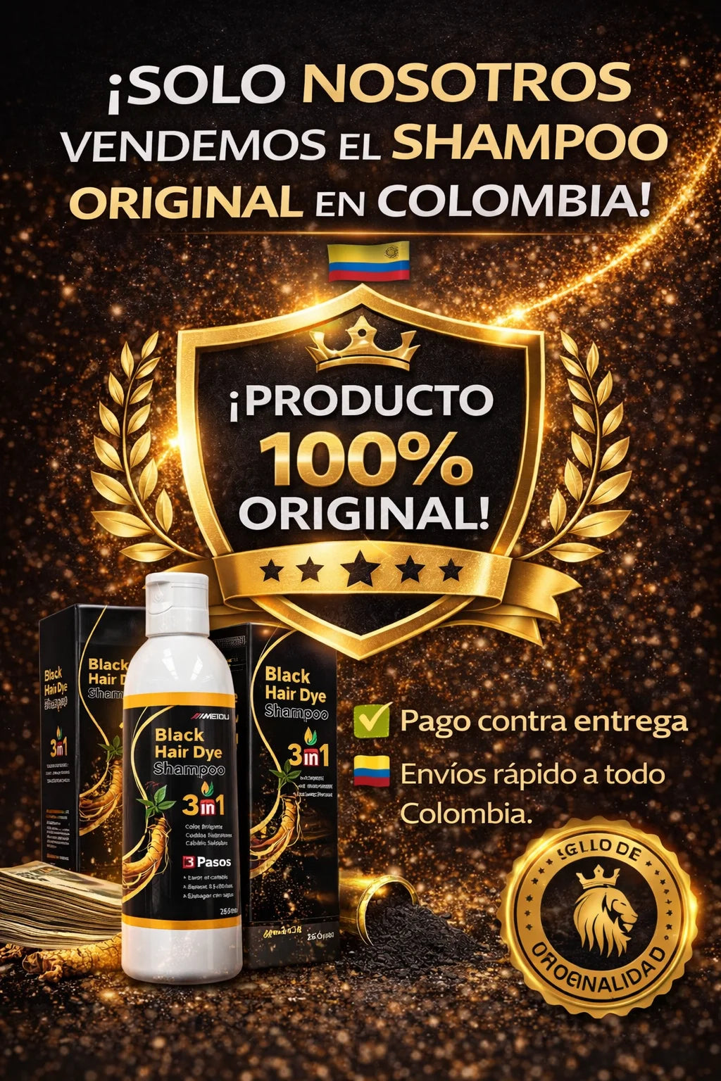 ✨🖤 Shampoo Anti-Canas 3 en 1: Recupera tu color natural en minutos 🧴✨