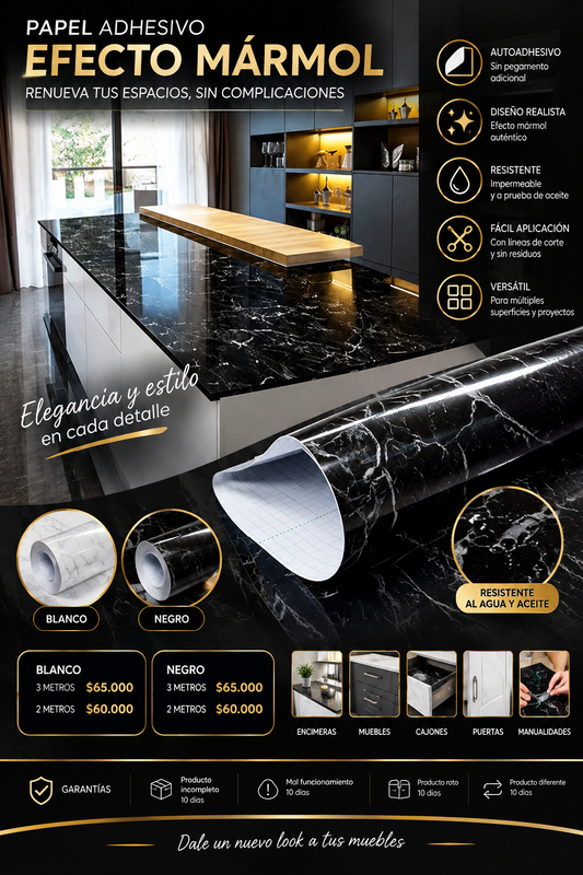 ✨ Papel Adhesivo Efecto Mármol🖤