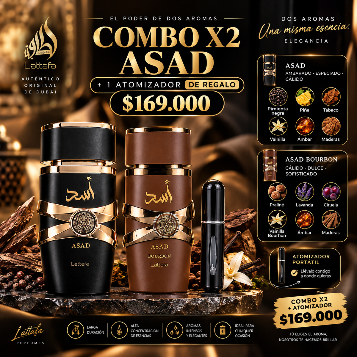 🖤Combo x2 + Atomizador Perfumes árabes🖤