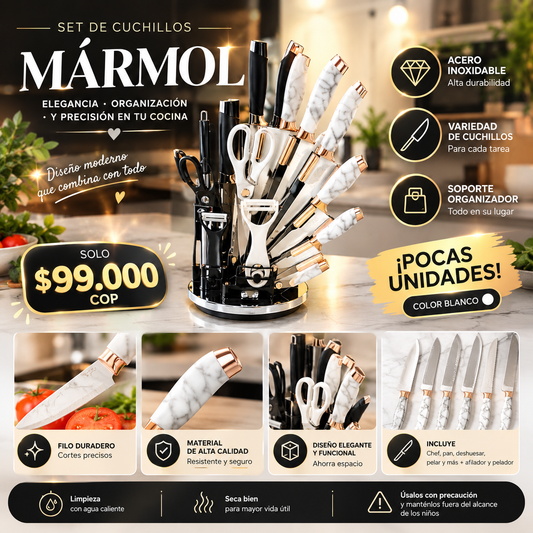 🤍✨ SET DE CUCHILLOS MÁRMOL