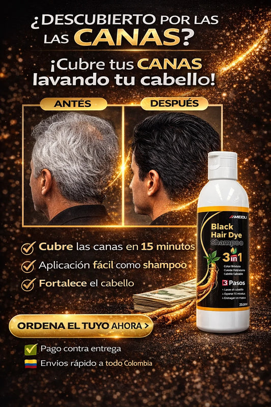 ✨🖤 Shampoo Anti-Canas 3 en 1:  Recupera tu color natural en minutos 🧴✨