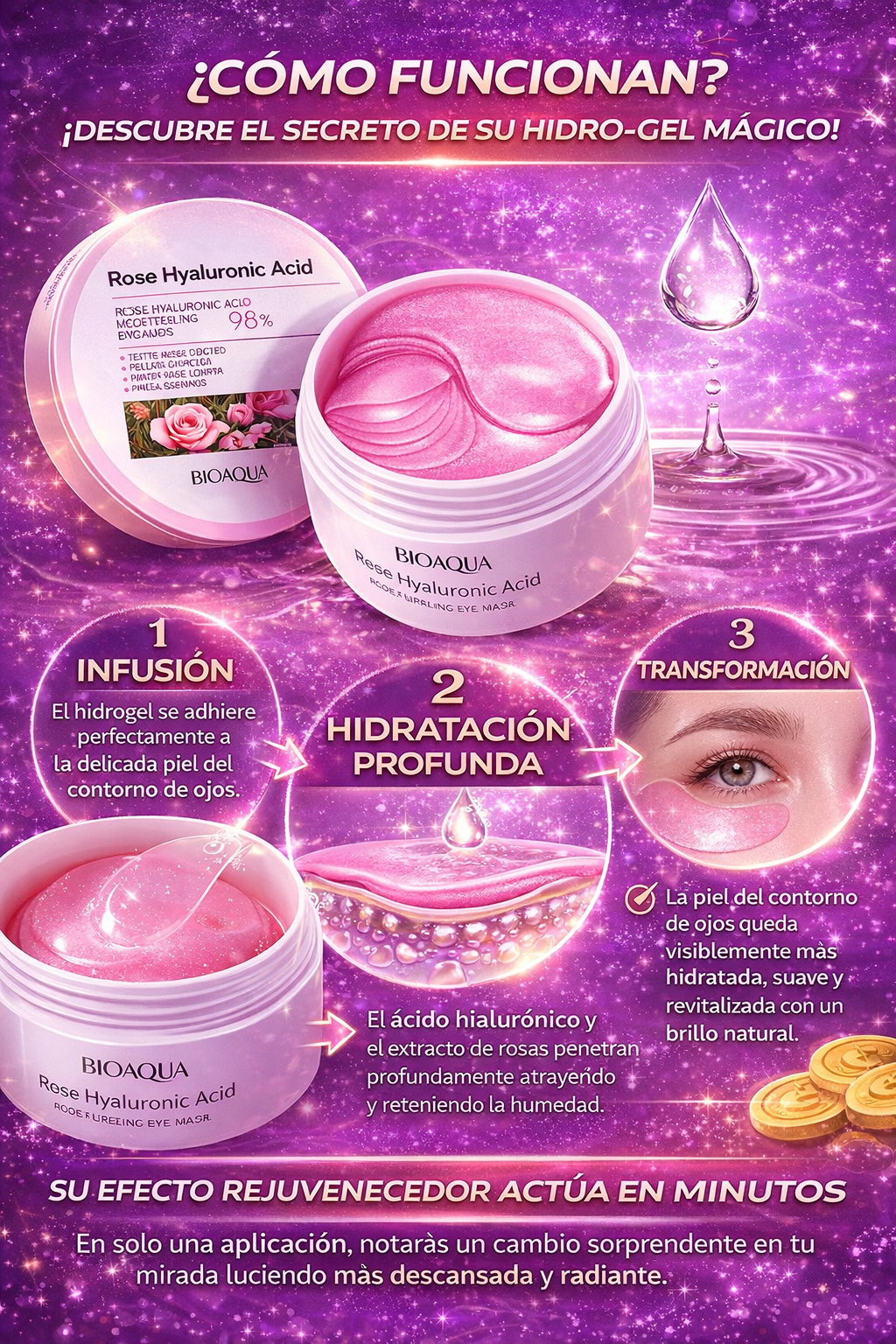 👑 Parches BIOAQUA Acido hialuronico 👑🌟ANTI OJERAS🌟