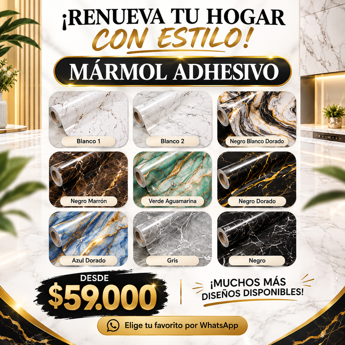 ✨Papel Marmol Adhesivo✨ Todas las versiones