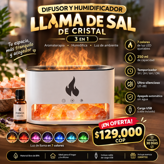 🔥✨ DIFUSOR + HUMIDIFICADOR LLAMA DE SAL ✨🔥
